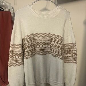 Hollister Cream and Brown Patterned Sweater